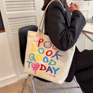 Commuting Canvas For Women New Large Capacity Casual Smiley Face Tote Fashion Trend Lightweight Underarm Bag