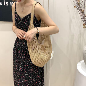 Summer Handwoven Women’s 2026 New Shoulder Large Capacity Tote Beach Vacation Straw Bag