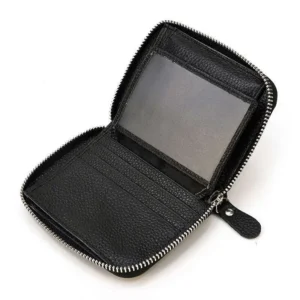 Genuine Leather Purse Top Layer Cowhide Short Wallet Unisex Casual Zipper Card Holder Coin Bag