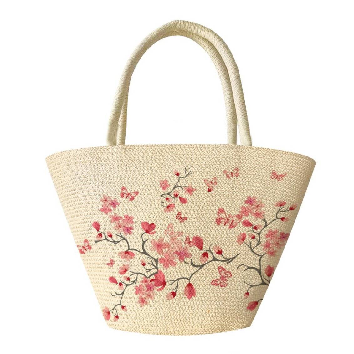 Handmade Women's Tote With Butterfly Print Travel And Vacation Beach Woven Bag - Image 3