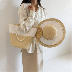 Tote Bag Two-piece Large Brim Sun Protection Straw Hat And Handbag Set, Versatile For Summer Outings