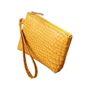 Lihao Clutch Bag Crocodile Pattern Smooth Zipper Solid Color Hand Ring Waterproof Leather Wallet Card Holder for