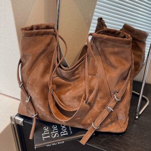 Stylish Vintage Large Capacity Tote Fashionable & Versatile Shoulder Bag With Lock Closure, Soft PU Leather, Spacious