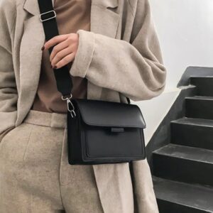 Women Small Square Retro Versatile Wide Strap Large Capacity Casual Portable Female One Shoulder Crossbody Bag