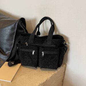 Cross-Border New Women’s Corduroy Tote With Multiple Compartments, Large Capacity, Simple Shoulder And Crossbody Daily