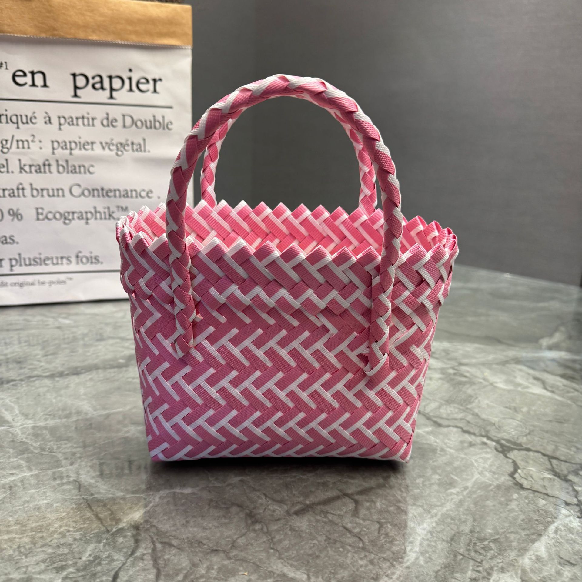 New Plastic Handbag Woven Gift Basket Beach Bag For Women - Image 7