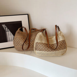 Women’s 2026 Spring Fashionable Large Capacity Beach With Casual Simple Grass Weave Design-Crossbody Bag