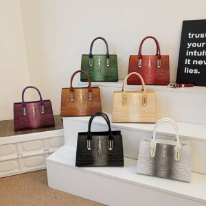 Women Fashion Designer nobility sutra Crocodile Pattern Handbag Top Handle Tote Purse Shoulder Crossbody Bag