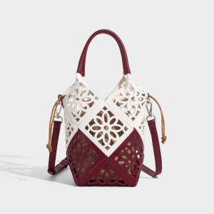 Hollow Purse Small Vegan Leather Bucket Bags For Women Top Handle Basket Handbag Crossbody Bag