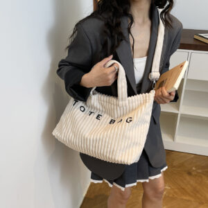Large-capacity Corduroy Tote Women, Casual Style With Letter Print, Versatile For Daily Use, Can Be Used As A Shoulder