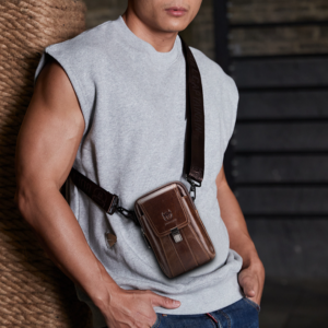 Mobile phone small waist men’s multifunctional first layer cowhide horizontal and vertical belt bag