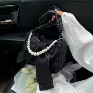 Pearl Chain With Bow, Trendy Girl’s Single Shoulder Underarm Bag, 2026 New Fashion Handbag, Pleated Crossbody Bag