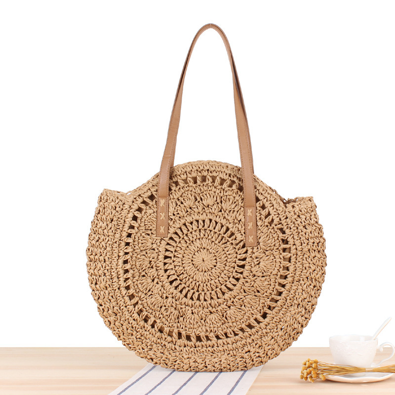 Simple hollow round shoulder braided beach fashion women straw bag - Image 6
