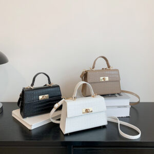 Women’s 2026 New Fashion Textured Stone Pattern Shoulder With Rotating Lock Crossbody Handbag Small Square Bag