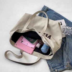 Large Capacity Canvas Tote For Women Casual Versatile Single Shoulder Handbag College Student School Class Commute Daily