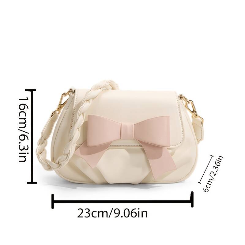 Pink Bow Flap Crossbody Bag Women Soft Leather Mini Saddle Handbag - Image 6