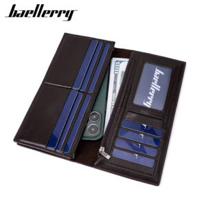 BAELLERRY New Men’s Long Retro European & American Design, Multi-Card Business Wallet, Zippered Soft Leather Wallet.