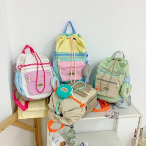 Kindergarten Elementary School – Stylish Drawstring Bag With Mini Pouch, Large Capacity Kids Backpack For Boys & Girls