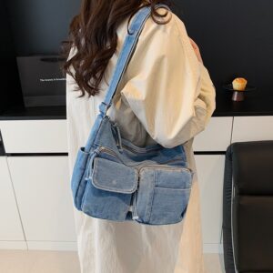 Cross-border Personalized Trendy Denim 2026, Fashionable Versatile Patchwork Large-capacity Stylish Shoulder And