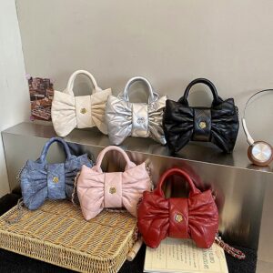 High-End Women’s Handbag Diamond Pattern Embroidery And Bow Stylish Versatile Crossbody Bag For Children With Camellia