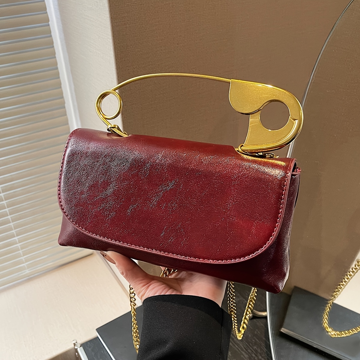 Unique Large Pin Design Envelope Bag Ladies Punk Style Daily Evening Purse - Image 9