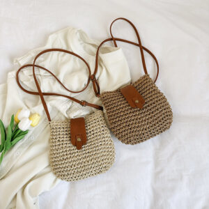 Ethnic Style Small Straw Woven Women’s New Fashion Mobile Phone Casual Versatile Shoulder Messenger Beach Bag