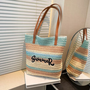 Women’s 2026 Fashion New Summer Woven Embroidered Beach Tote Large Capacity Shoulder Travel Straw Bag