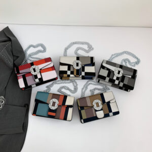 2026 Summer New Plaid Small Square Fashion Diamond-Encrusted Lock Underarm Women Chain Shoulder Crossbody Bag
