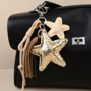Fashionable PU Leather Star Braided Rope Tassel Bag Pendant Keychain Car Hanging Accessory Minimalist Style All Seasons