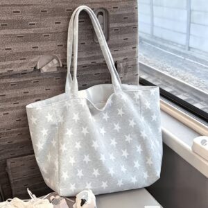 Korean Style Star Pattern Canvas Shoulder Tote Bag Ladies Casual Daily Commute Handbag