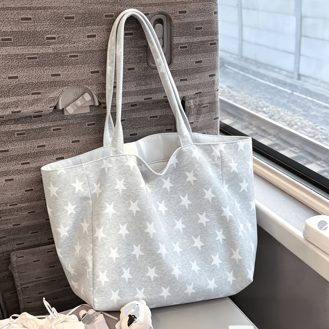 Korean Style Star Pattern Canvas Shoulder Tote Bag Ladies Casual Daily Commute Handbag