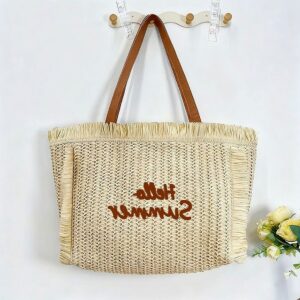 Women’s Woven Straw Large Capacity Summer Simple Shoulder Beach Tote Bag