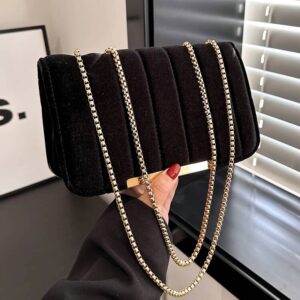 Green Velvet Quilted Mini Bag Women Gold Frame Thin Chain Crossbody Shoulder Clutch Purse