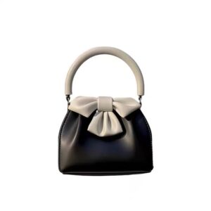 Women’s 2026 New French Niche Fashion Versatile Contrasting Color Small Square Bag Bow Pleated Black Handbag