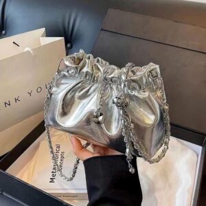 High-Quality Summer Small For Women 2026 New Silver Crossbody With Design Sense, Pleated Chain Cloud Bag