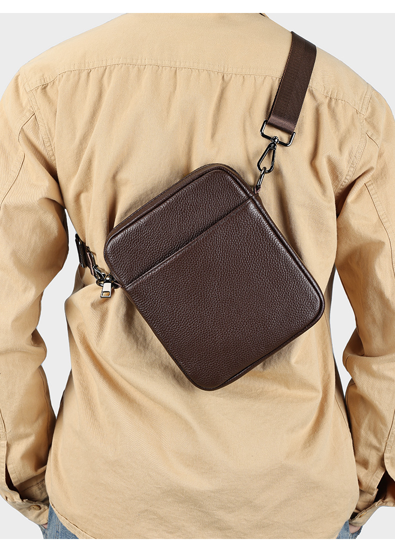 Head Layer Retro Leather Square Bag, Cowhide Vertical Versatile Small Shoulder Bag - Image 4