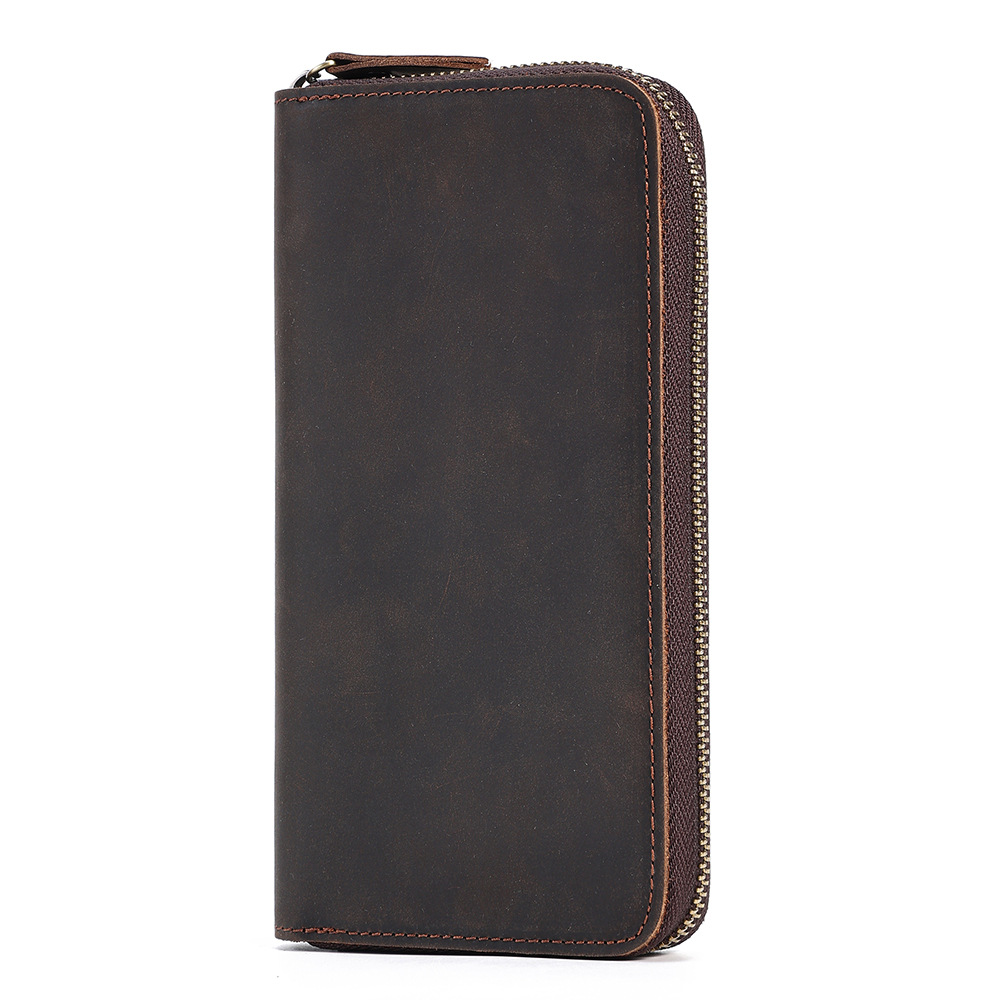 Business retro long rfid large capacity clutch bag Men's leather money clip men's wallet - Image 5