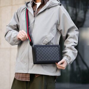 Men’s Stylish Shoulder – Lightweight Crossbody Sling Bag With Checkered Pattern, Waterproof PU Material, Unisex Design