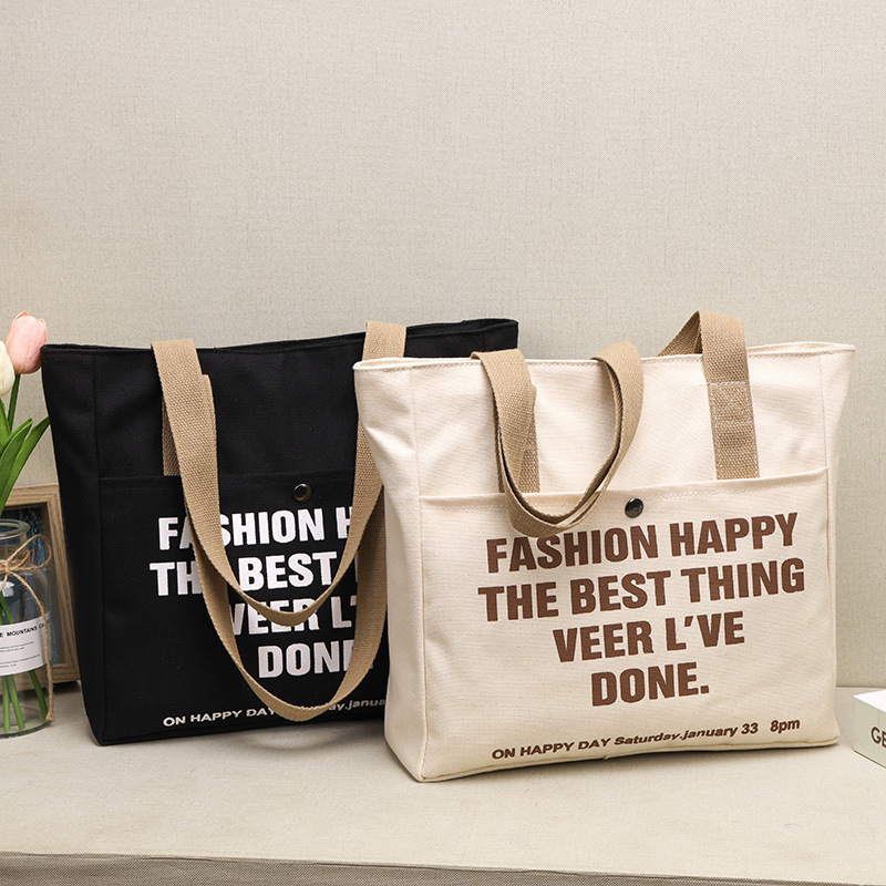 INS Female Student Korean Large Capacity Letter Shoulder Tote Simple Fashion Canvas Bag - Image 2