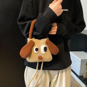 Cute Cartoon Puppy Children’s Color-Block Small Square 24 New Style Knitted Women’s Shoulder Crossbody Bag Wholesale