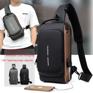 Men’s Shoulder Crossbody Multifunctional Sports Waterproof Backpack USB Charging Port Anti-theft Chest Bag