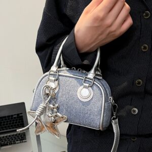 Women’s Fashion Shell Crossbody – Trendy Denim Shoulder Bag With Detachable Charm, Minimalist Design For Everyday Style