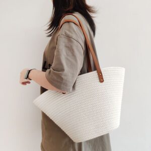 Bags Simple Style Commuting Large Capacity Cotton Rope Woven Tote Women’s Beach Straw Bag Source Factory