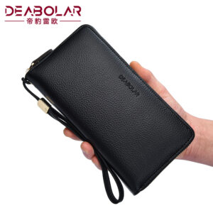 Soft Leather Clutch Men’s Long Wallet Business Zipper Phone Unisex Accordion Card Holder Bag