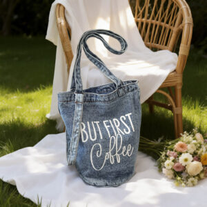 Korean-style Casual Printed Washed Denim 2026 New Model Simple Letter Personalized Bucket Shoulder Crossbody Bag