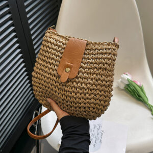 Ethnic Style Small Straw Woven Women’s New Fashion Mobile Phone Casual Versatile Shoulder Messenger Beach Bag
