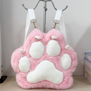3D Paw Plush Cartoon Cat Footprint Design Autumn Winter Women’s Travel Backpack Japanese Style Cute Girls’ Versatile Bag