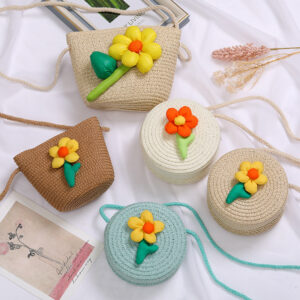 Summer Little Girl Phone Crossbody Flower Woven Bag Cute Mini Beachside Scenic Spot