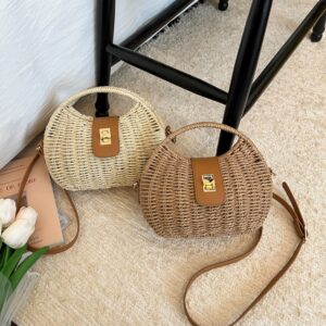 Color Blocked Crossbody Stylish Woven Travel Beach Vacation Retro Chic Versatile Shoulder Bag For Women