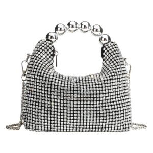 Women’s Shiny Rhinestone Clutch With Chain Strap Multi-Compartment Small Shoulder Crossbody Bag For Evening And Vacation